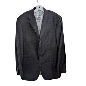 Mecca Victor Superior 150s Tech 4 Button Black Plaid Sport Coat Mens Sz 42R